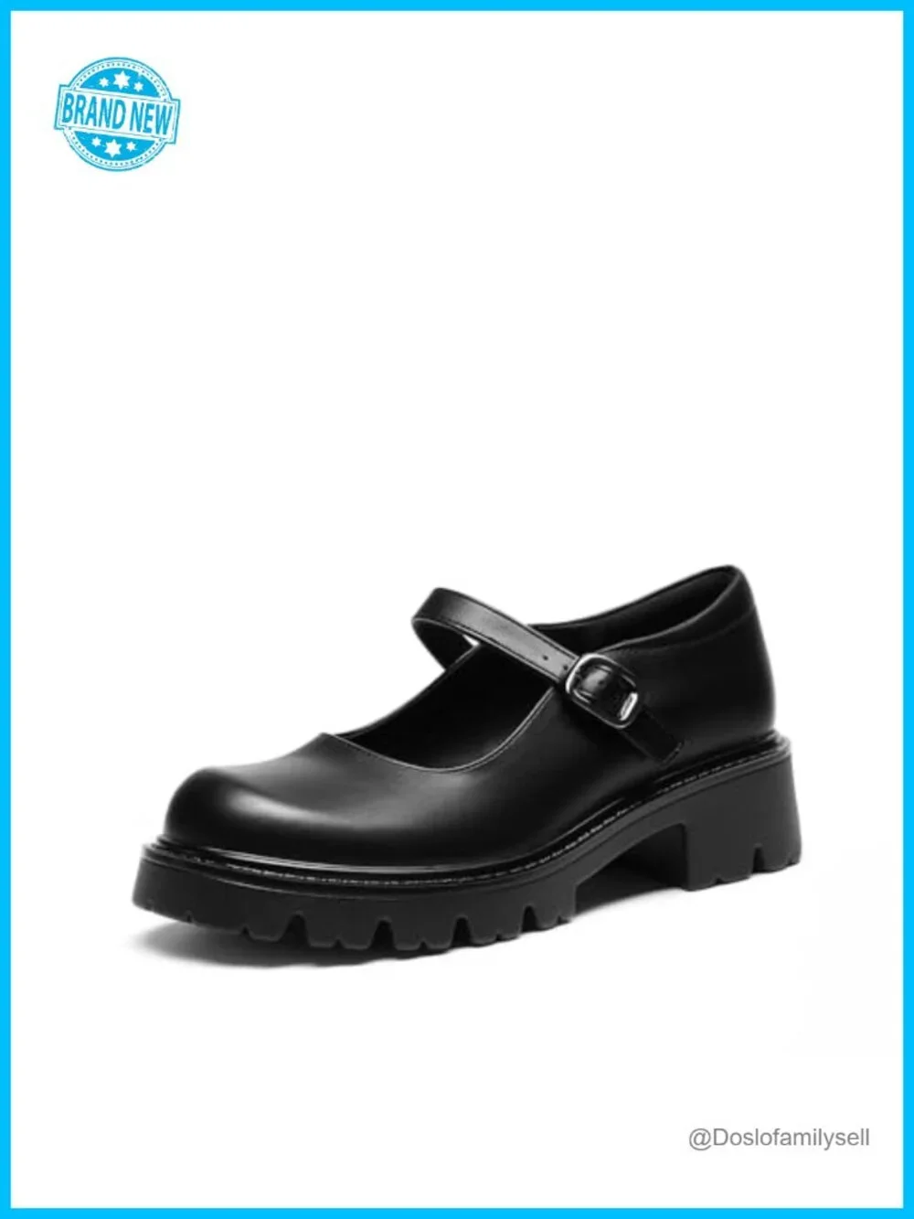 Faux Leather Mary Jane Platform Pumps with Chunky Heel and Buckle - Women's